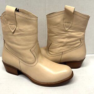 MIZ MOOZ LEATHER WESTERN BOOTIE SIDE ZIP IVORY 37EU / 7US NEW # Z-179